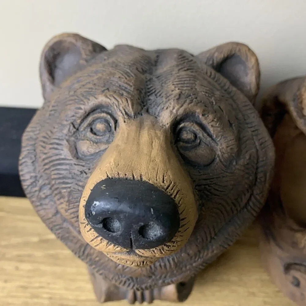 2001 Telle M Stein 2 Brown Bear Drapery Bracket Curtin Rod Holder Folk Art Decor